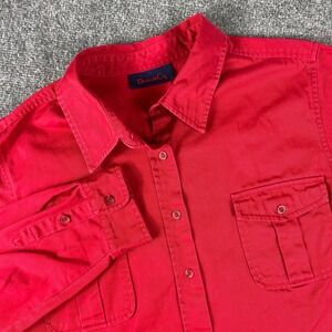 Denim & Co. Shirt Red Button Down Long Sleeve Utility Pockets Men's